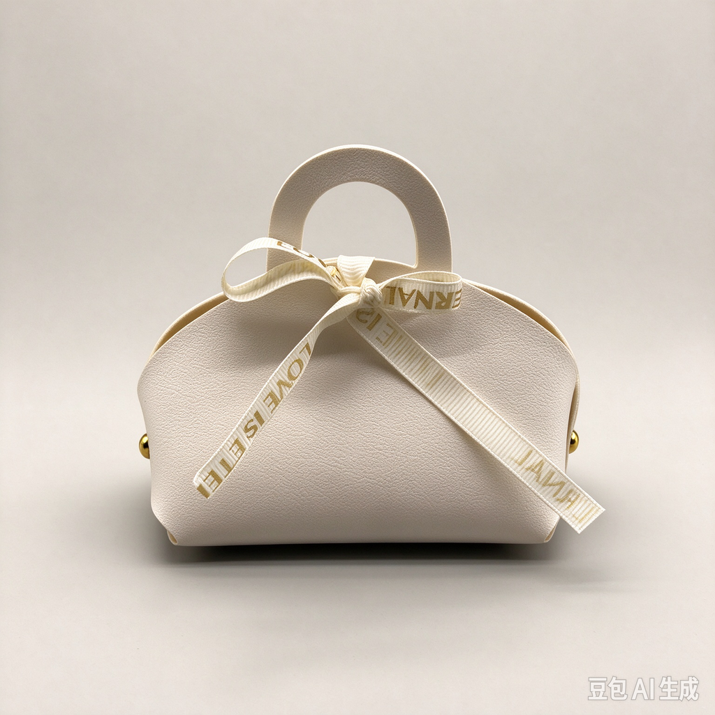White Mini Faux Leather Tote Pouch with Delicate Letter Ribbon Bow, Small Gift Bag for Wedding Favors, Bridal Shower, Party Candy & Guest Gifts