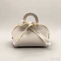 White Mini Faux Leather Tote Pouch with Delicate Letter Ribbon Bow, Small Gift Bag for Wedding Favors, Bridal Shower, Party Candy & Guest Gifts