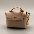 Khaki Mini Faux Leather Flap Handle Keyring Pouch, Tiny Coin Purse, Earbud Holder Bag Charm