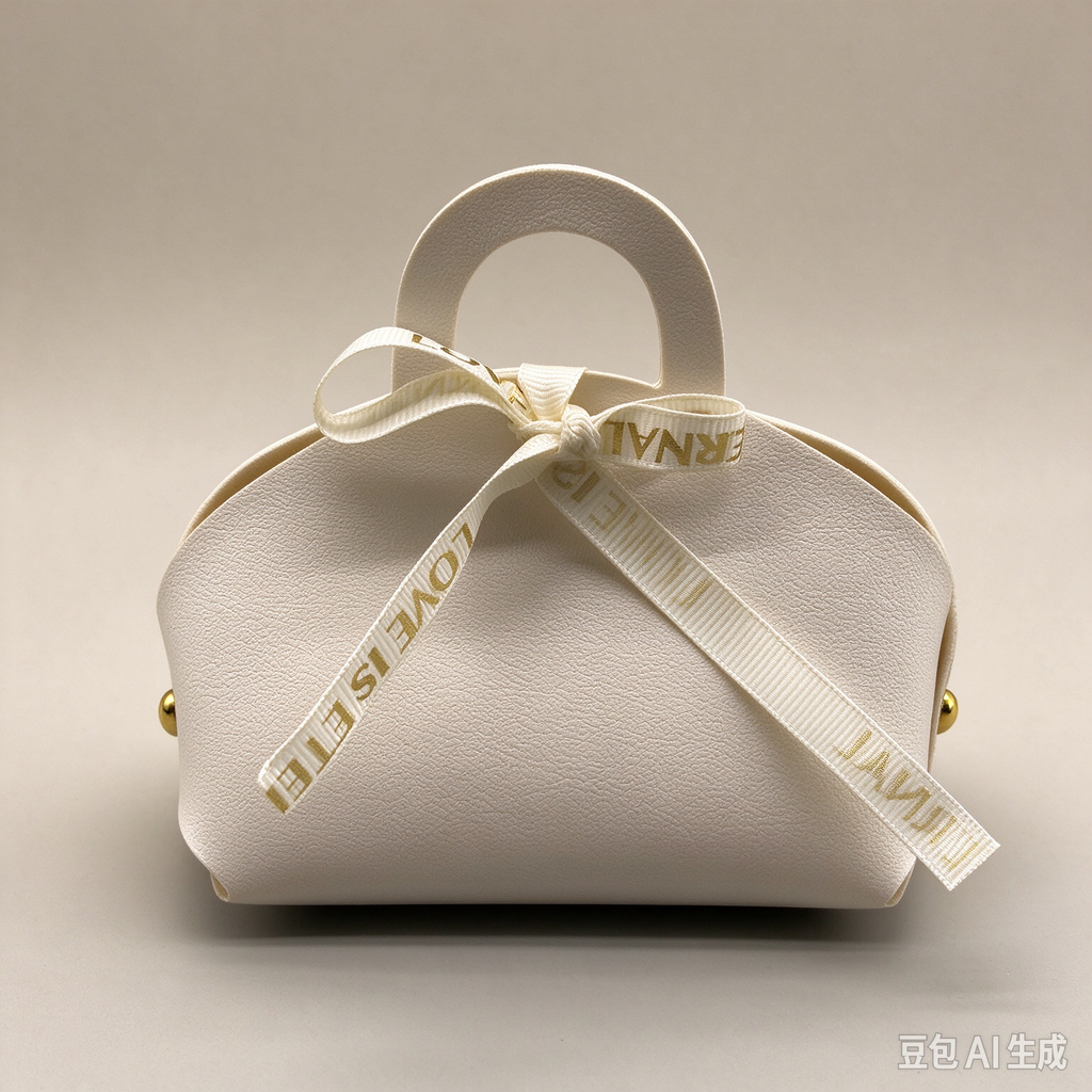 White Mini Faux Leather Tote Pouch with Delicate Letter Ribbon Bow, Small Gift Bag for Wedding Favors, Bridal Shower, Party Candy & Guest Gifts