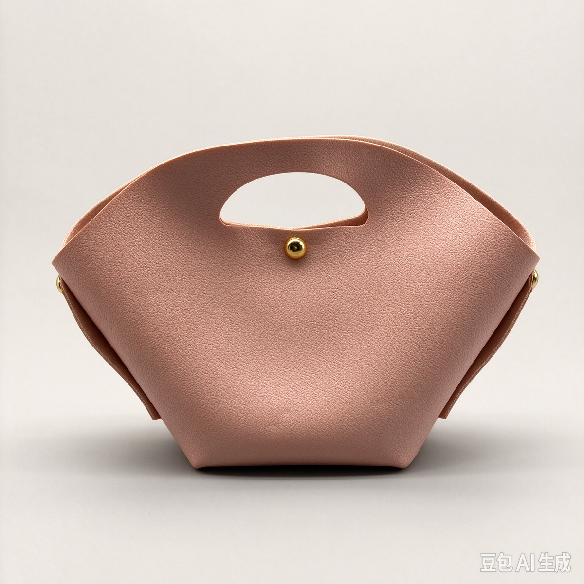 Pink Fan-Shaped Faux Leather Handle Pouch, Open Style Mini Gift Bag with Gold-Tone Studs for Wedding Favors, Bridal Shower, Party Candy & Guest Gifts
