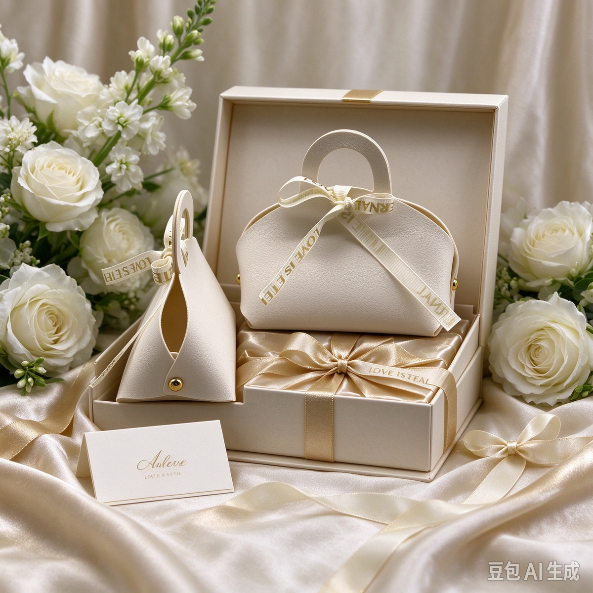 White Mini Faux Leather Tote Pouch with Delicate Letter Ribbon Bow, Small Gift Bag for Wedding Favors, Bridal Shower, Party Candy & Guest Gifts