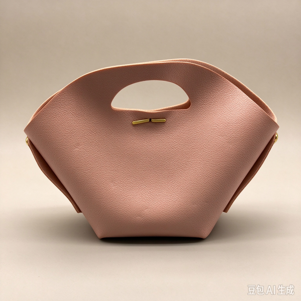 Pink Fan-Shaped Faux Leather Handle Pouch, Open Style Mini Gift Bag with Gold-Tone Studs for Wedding Favors, Bridal Shower, Party Candy & Guest Gifts