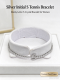 Silver Initial S Tennis Bracelet, Dainty Letter S Crystal Tennis Bracelet for Women