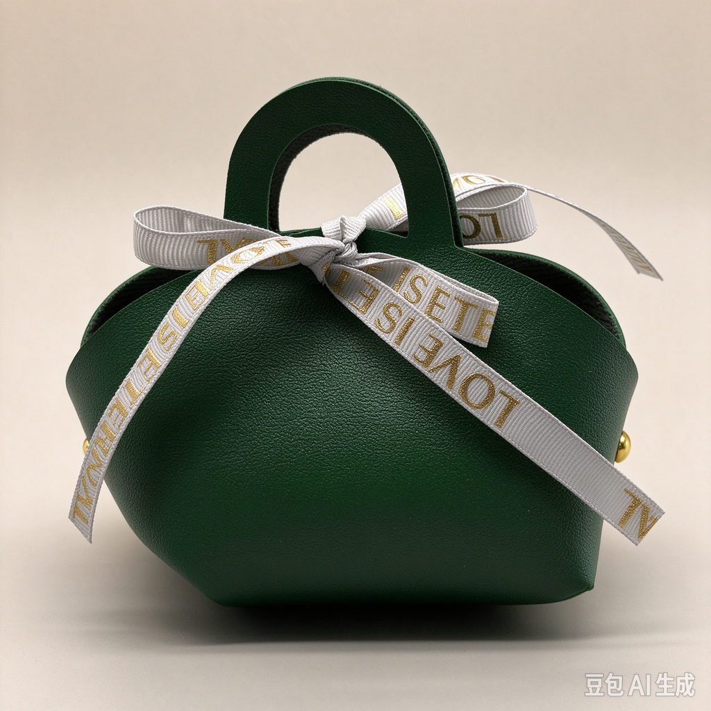 Green Mini Faux Leather Tote Pouch with Delicate Letter Ribbon Bow, Small Gift Bag for Wedding Favors, Bridal Shower, Party Candy & Guest Gifts