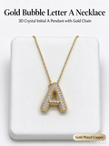 Gold Bubble Letter A Necklace, Full Pave CZ Bold Initial A Pendant Necklace