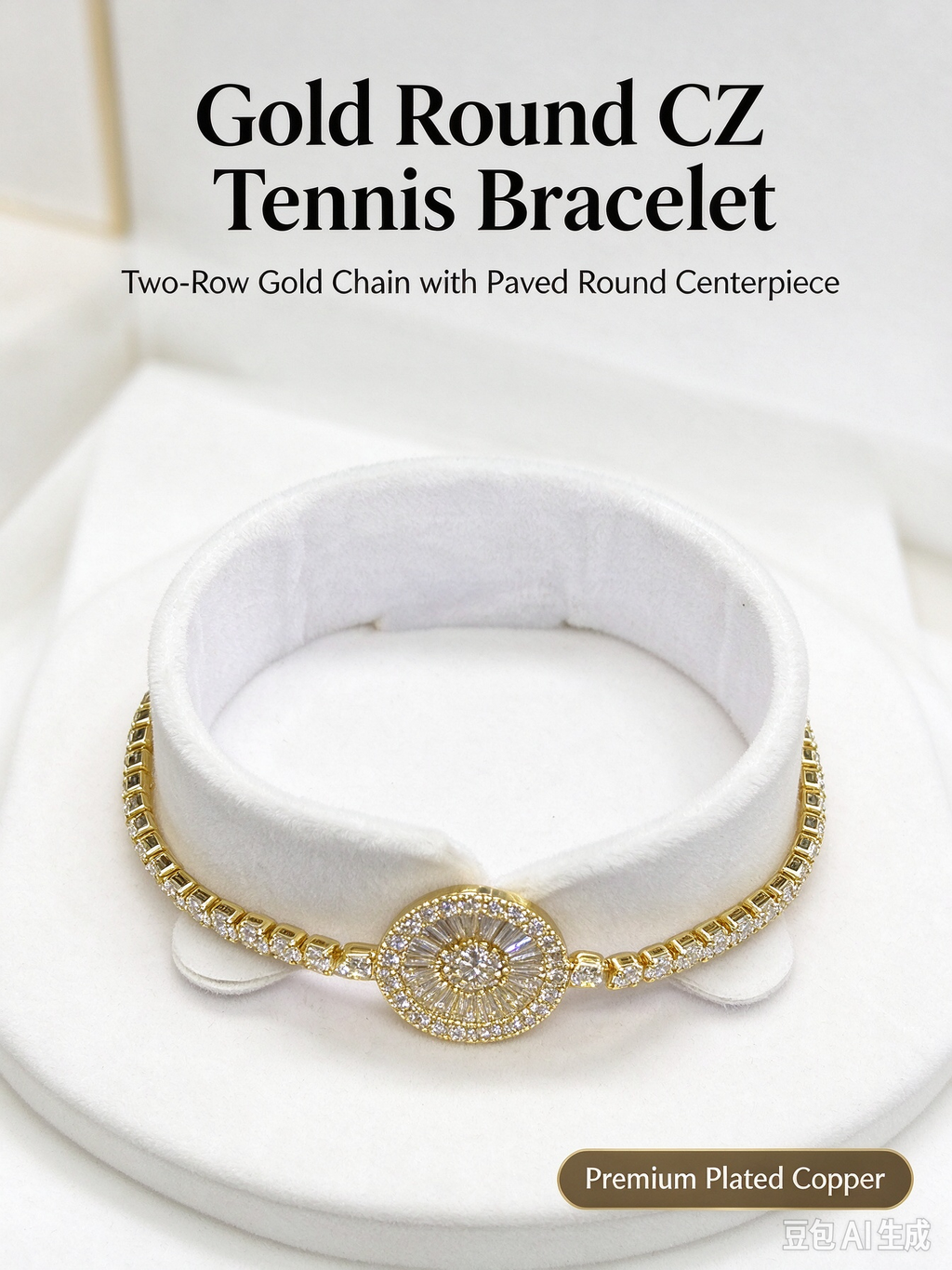 Gold Sunflower Tennis Bracelet, Vintage Radiant Zircon Statement Bracelet