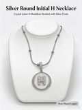 Sunburst H Initial Medallion Necklace, Silver Rhinestone Letter Pendant Snake Chain Necklace