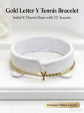 Gold Two-Strand Initial Y Bracelet, Dual Chain Letter Y Bracelet with Crystal & Bead Chain