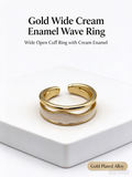 Double Layer Wave Enamel Gold Open Ring, Adjustable Stackable Cuff Ring for Women