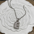 Iced Out Bubble Letter E Necklace, Silver Rhinestone Initial E Pendant with Rope Chain, Hip Hop Name Jewelry