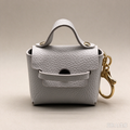 Light Blue Mini Faux Leather Flap Handle Keyring Pouch, Tiny Coin Purse, Earbud Holder Bag Charm