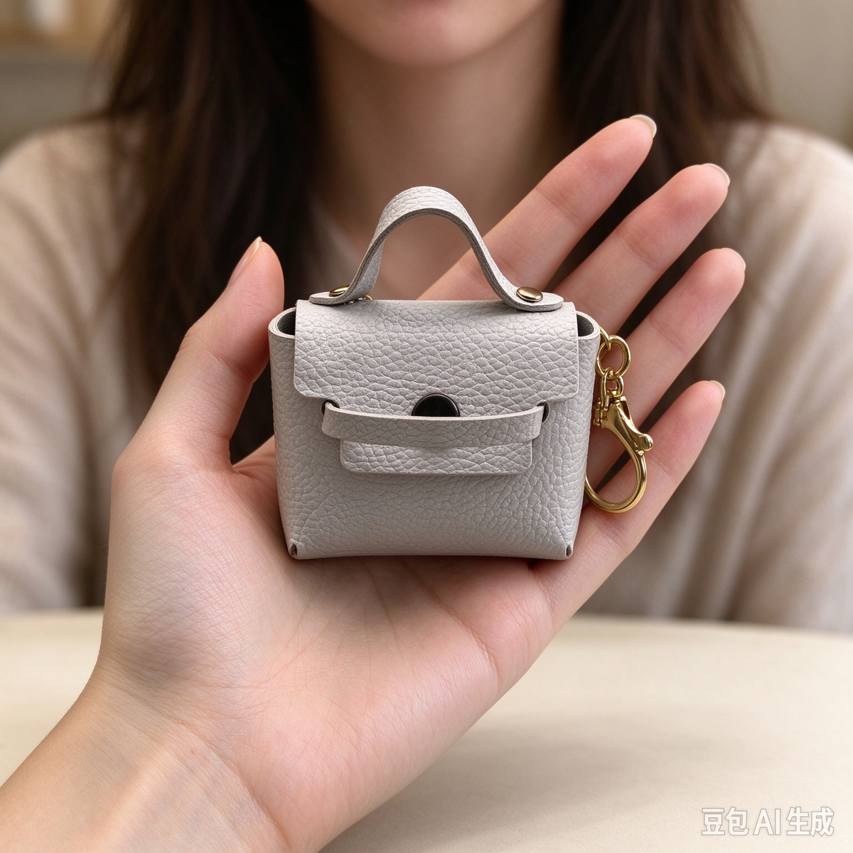 Light Blue Mini Faux Leather Flap Handle Keyring Pouch, Tiny Coin Purse, Earbud Holder Bag Charm