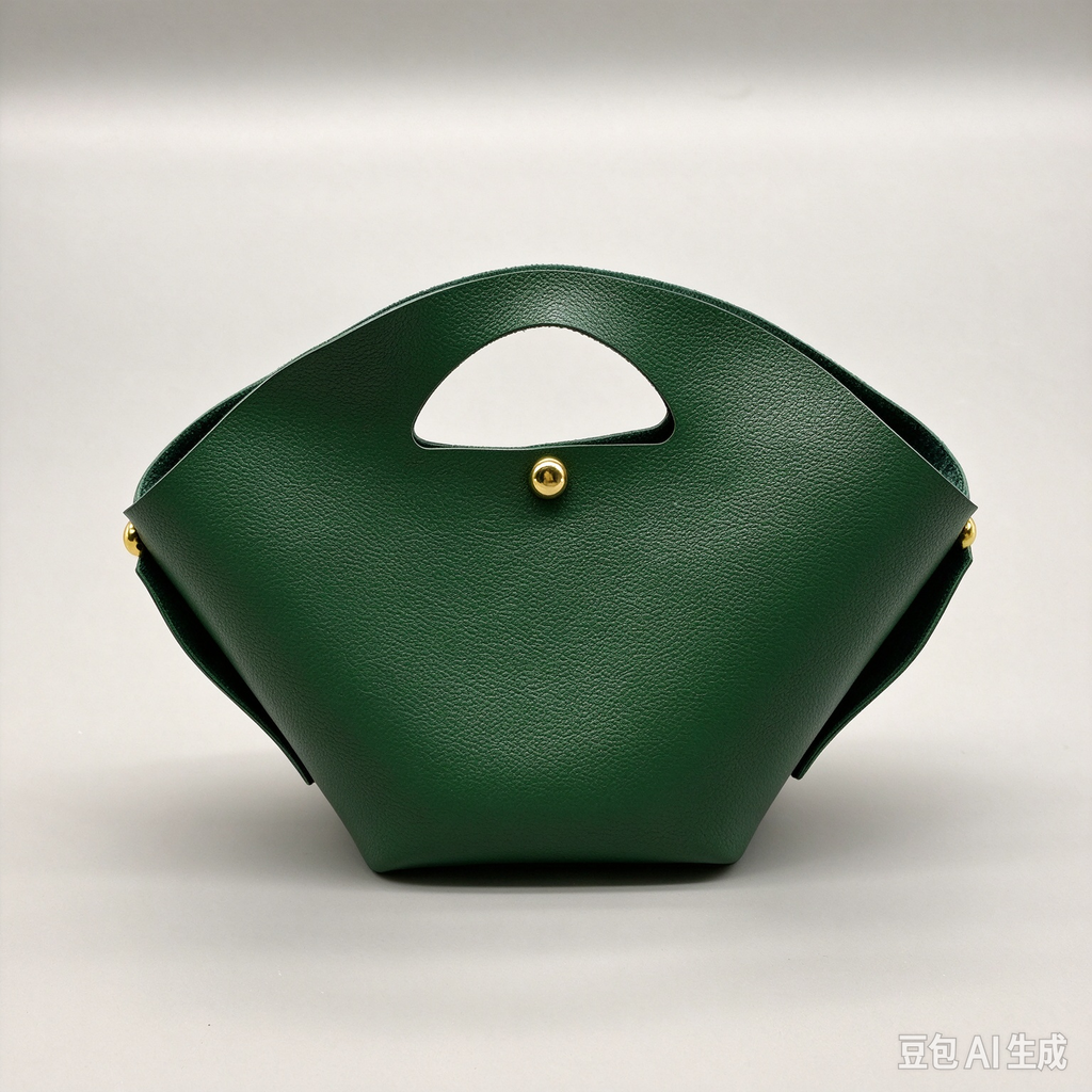 Green Fan-Shaped Faux Leather Handle Pouch, Open Style Mini Gift Bag with Gold-Tone Studs for Wedding Favors, Bridal Shower, Party Candy & Guest Gifts