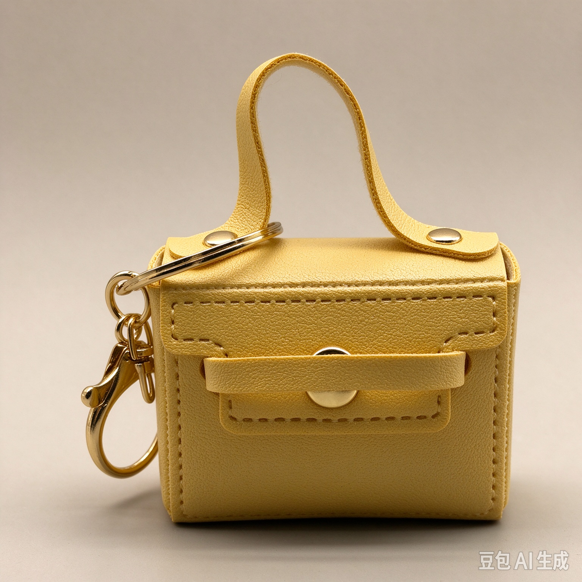 Pale Yellow Mini Faux Leather Flap Handle Keyring Pouch, Tiny Coin Purse, Earbud Holder Bag Charm
