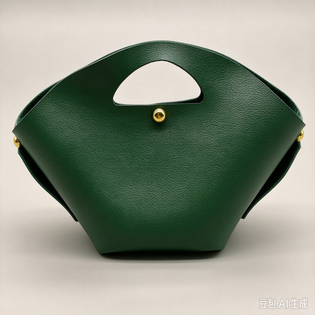 Green Fan-Shaped Faux Leather Handle Pouch, Open Style Mini Gift Bag with Gold-Tone Studs for Wedding Favors, Bridal Shower, Party Candy & Guest Gifts