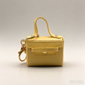 Pale Yellow Mini Faux Leather Flap Handle Keyring Pouch, Tiny Coin Purse, Earbud Holder Bag Charm
