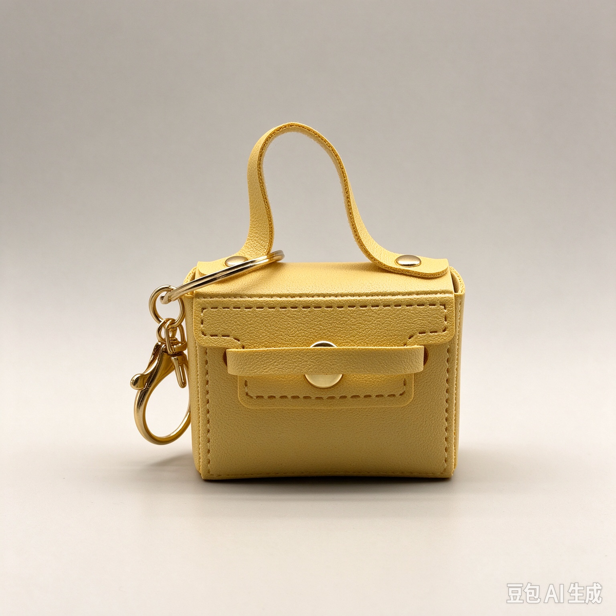 Pale Yellow Mini Faux Leather Flap Handle Keyring Pouch, Tiny Coin Purse, Earbud Holder Bag Charm