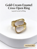Double Oval Cream Enamel Wrap Ring, Adjustable Statement Open Ring for Women
